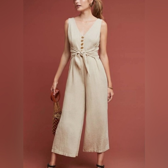 Anthropologie Pants - Anthropologie Maeve Getaway Linen Blend Tie Front Jumpsuit